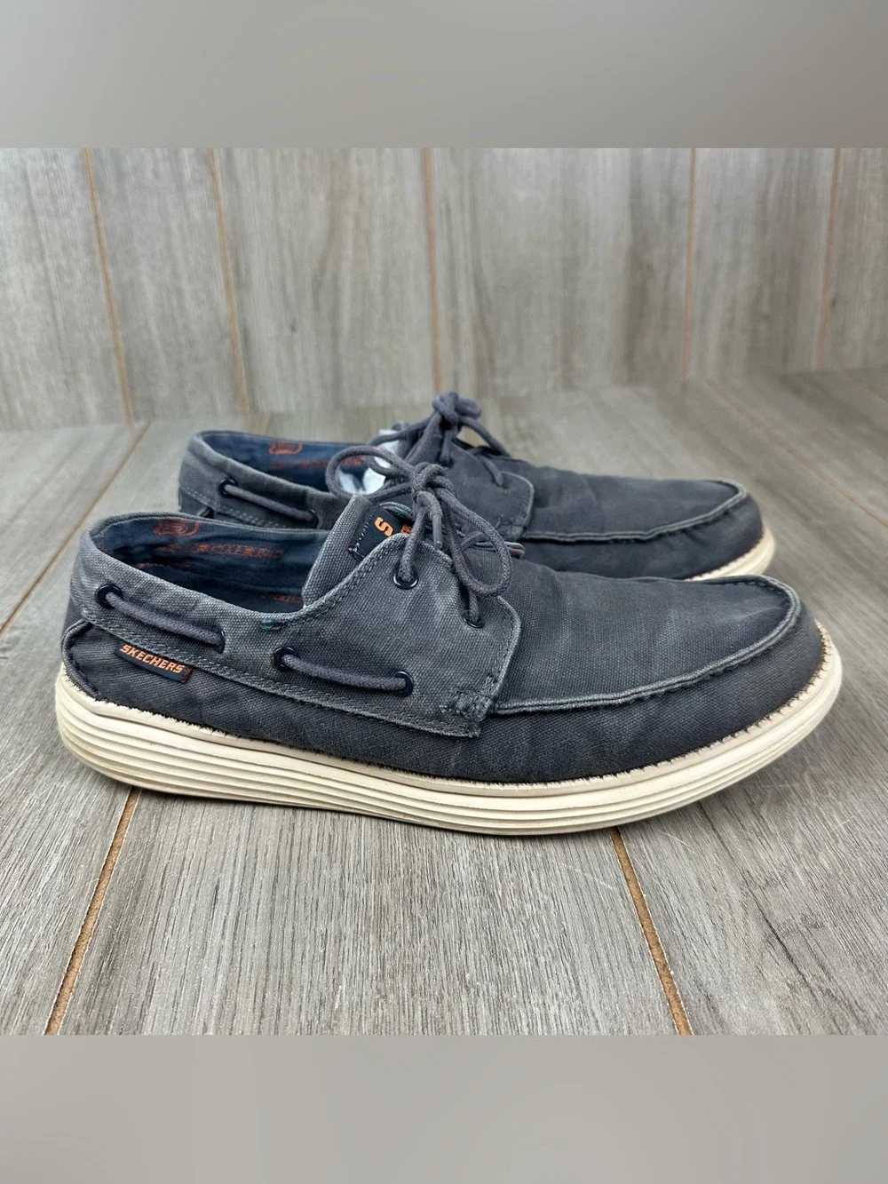 Skechers Memory Foam Boat Shoes Mens 11 Canvas Blue